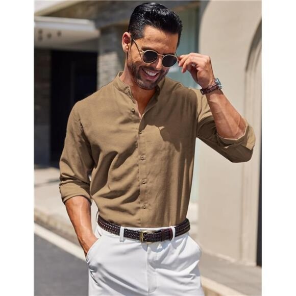 Men's Long Sleeve Oxford Dress Shirts Chambray Button Down Shirt - Picture 2 of 6